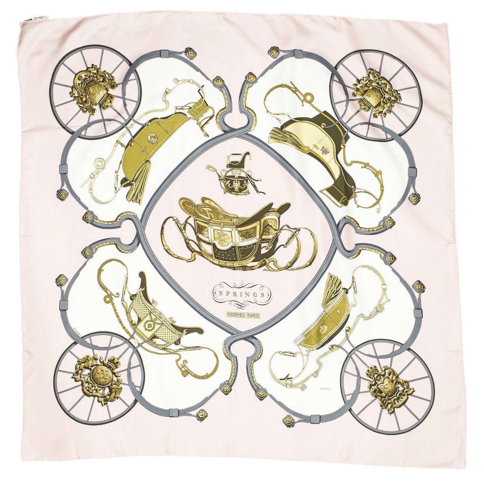 Hermes Scarf Lightpink Gray Green 100% Twillsilk — view 2