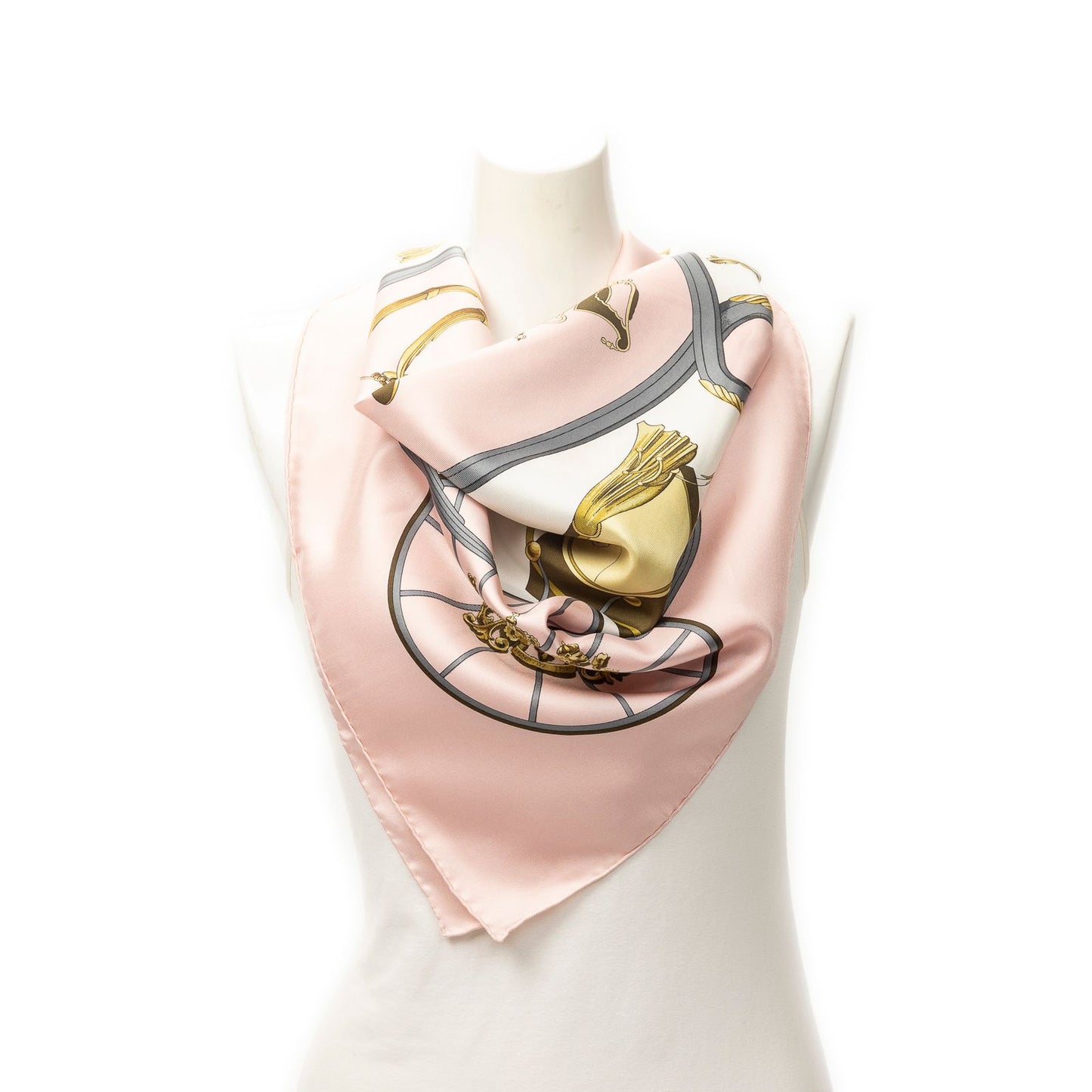 Hermes Scarf Lightpink Gray Green 100% Twillsilk
