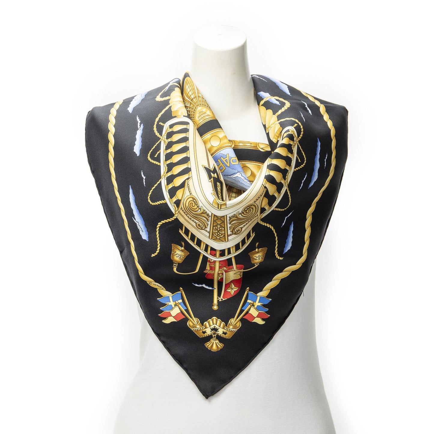 Hermes Scarf Black Gold Silk