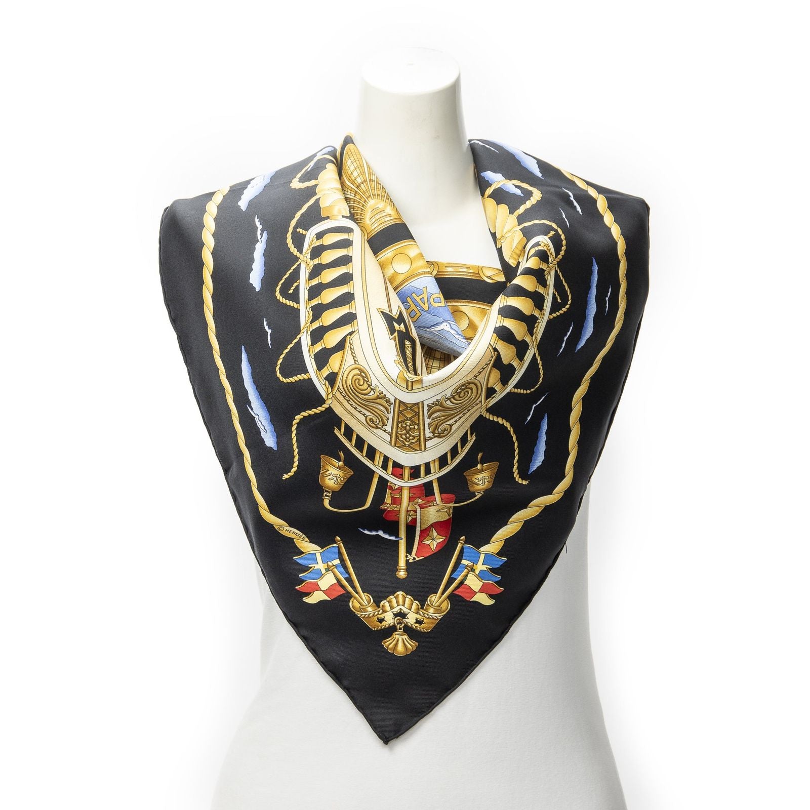 Hermes Scarf Black Gold Silk
