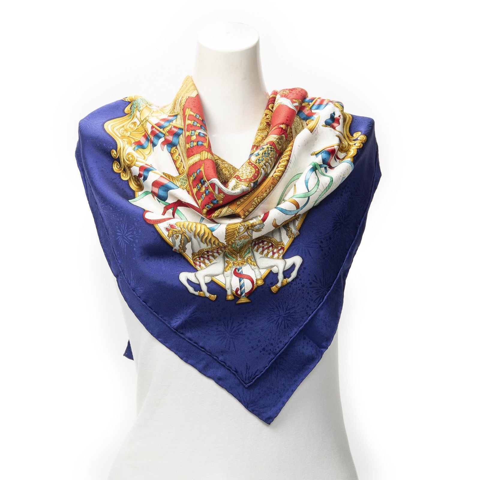 Hermes Scarf Red Blue 100% Jacquardsilk