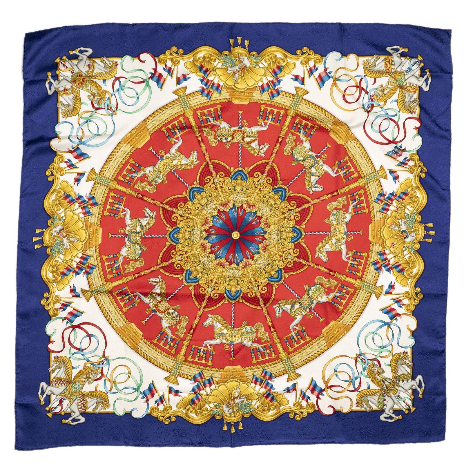 Hermes Scarf Red Blue 100% Jacquardsilk — view 2