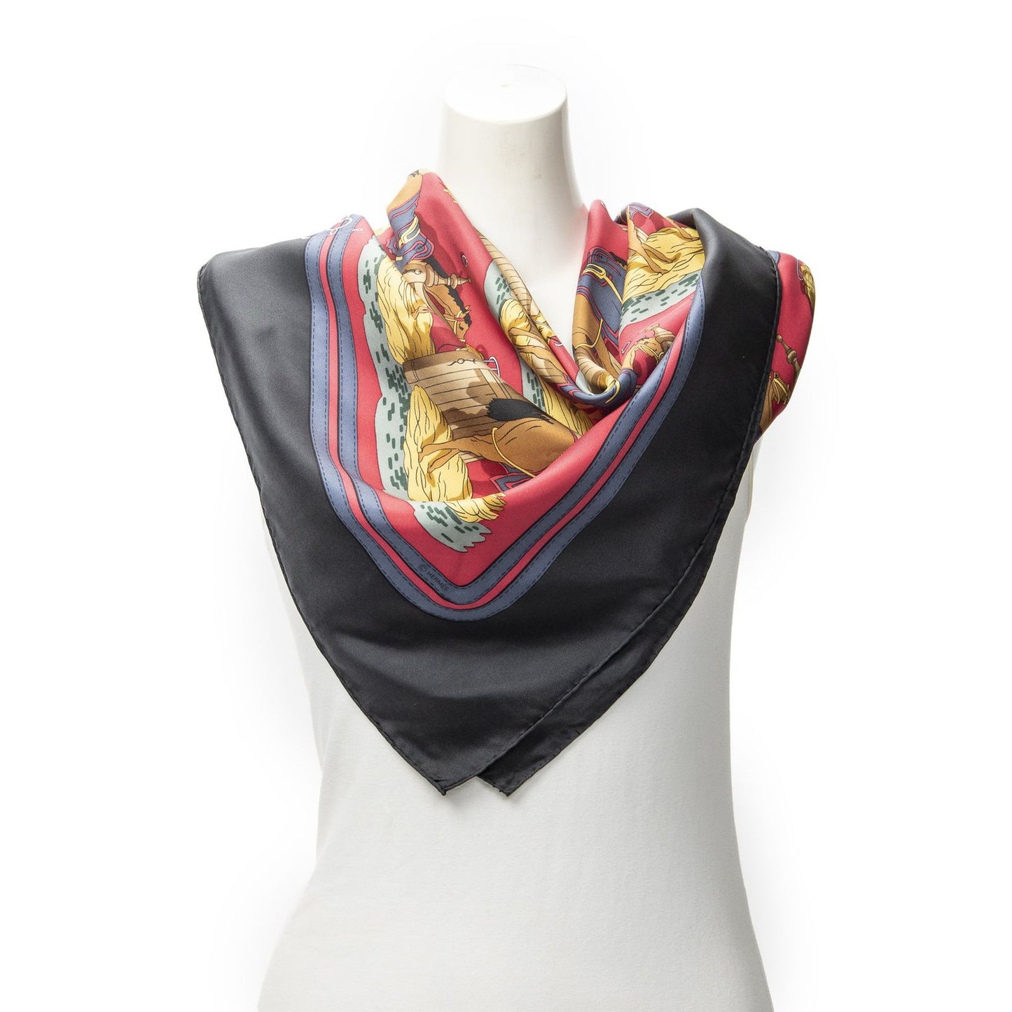 Hermes Scarf Red Black Brown 100% Twillsilk