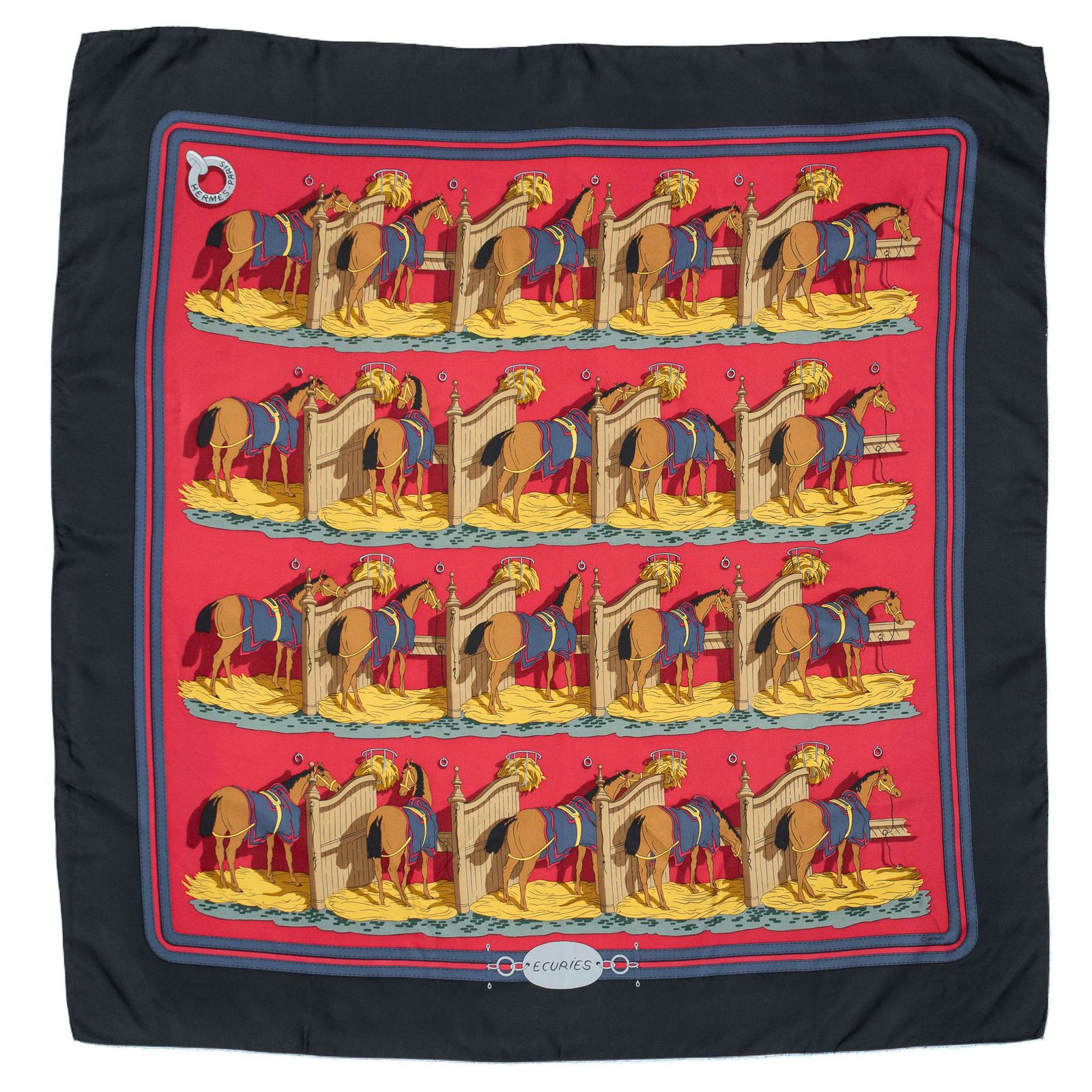 Hermes Scarf Red Black Brown 100% Twillsilk — view 2