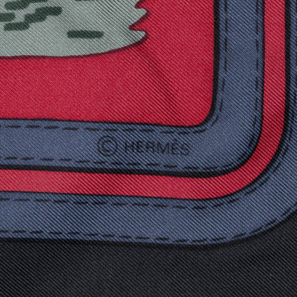 Hermes Scarf Red Black Brown 100% Twillsilk — view 4