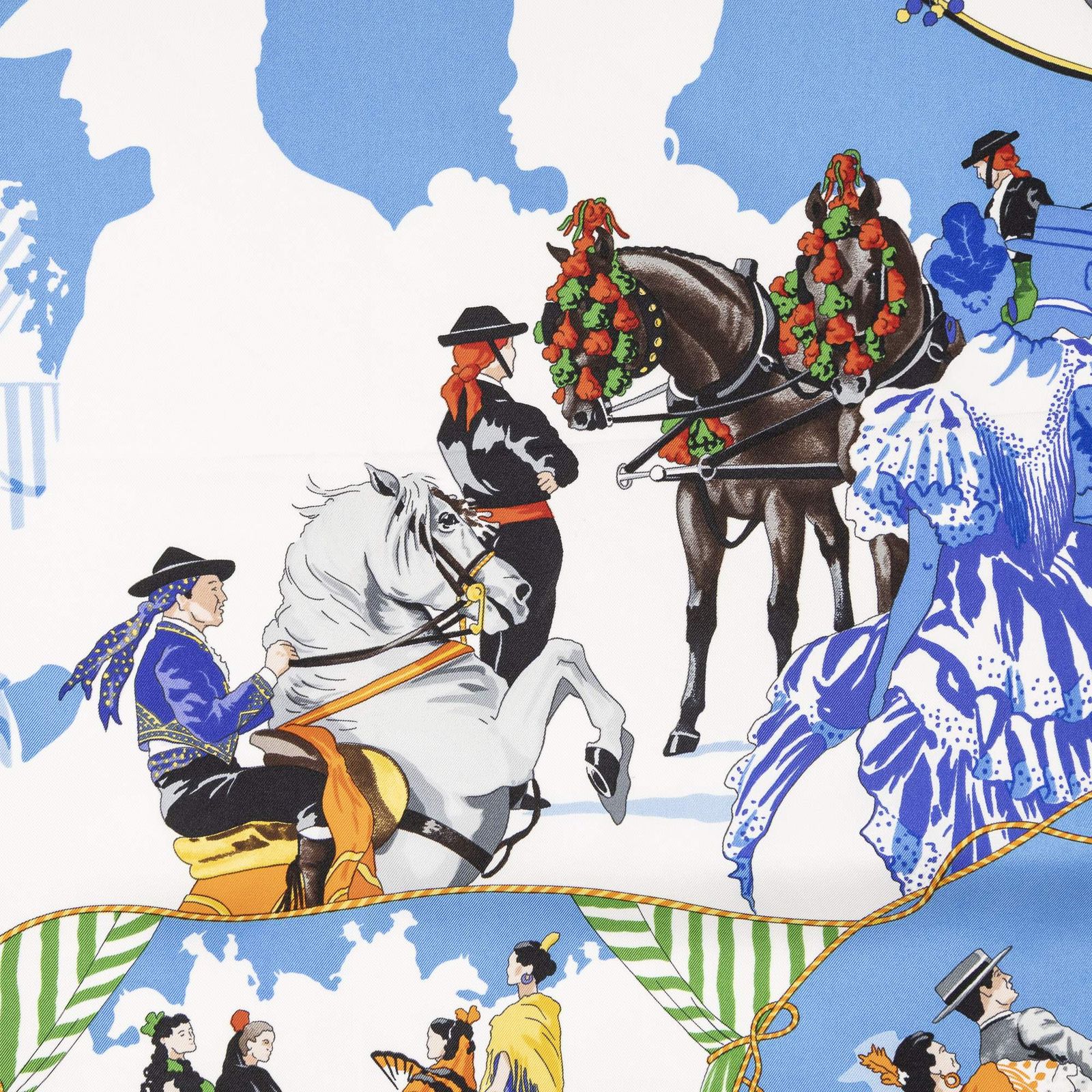 Hermes Scarf Blue White Green 100% Twillsilk — view 3