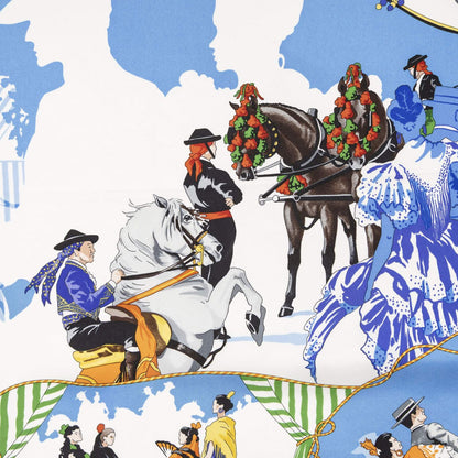 Hermes Scarf Blue White Green 100% Twillsilk — view 3