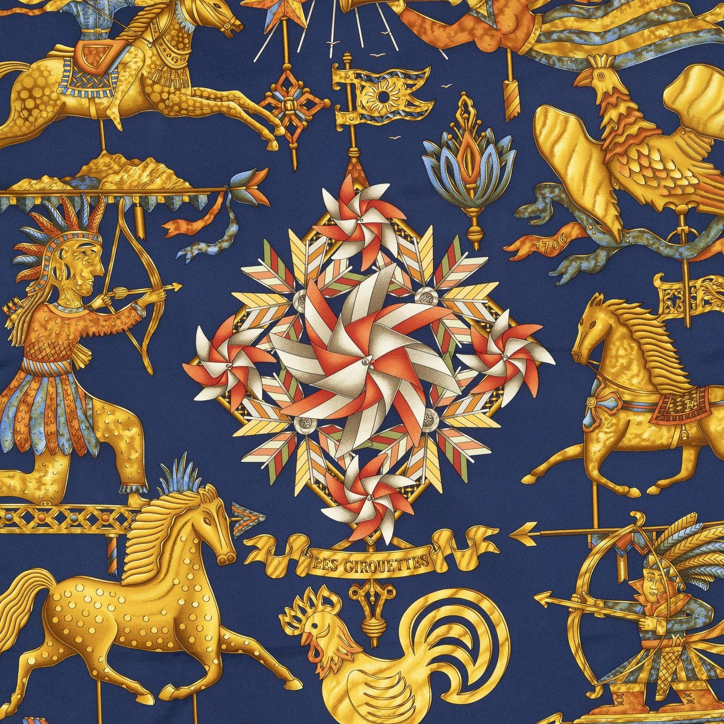 Hermes Scarf Navy Gold Red Silk — view 3