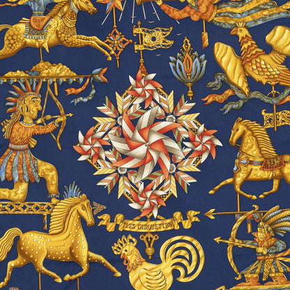 Hermes Scarf Navy Gold Red Silk — view 3
