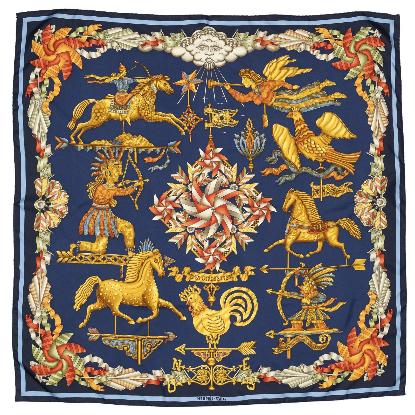 Hermes Scarf Navy Gold Red Silk — view 2