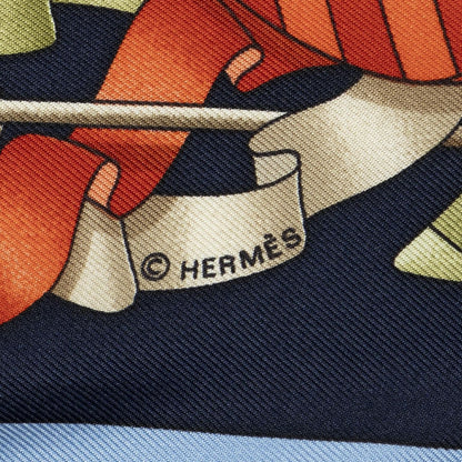 Hermes Scarf Navy Gold Red Silk — view 4