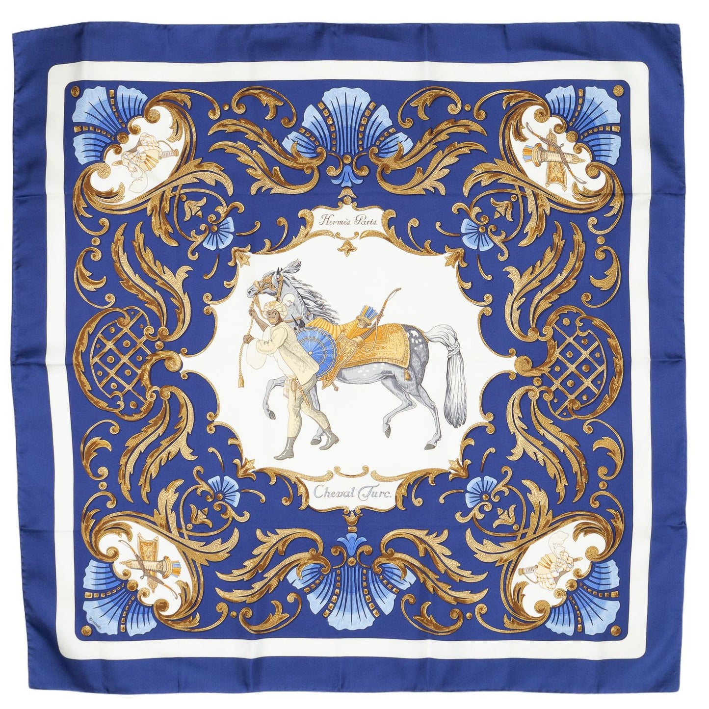 Hermes Scarf Navy Brown Twillsilk — view 2