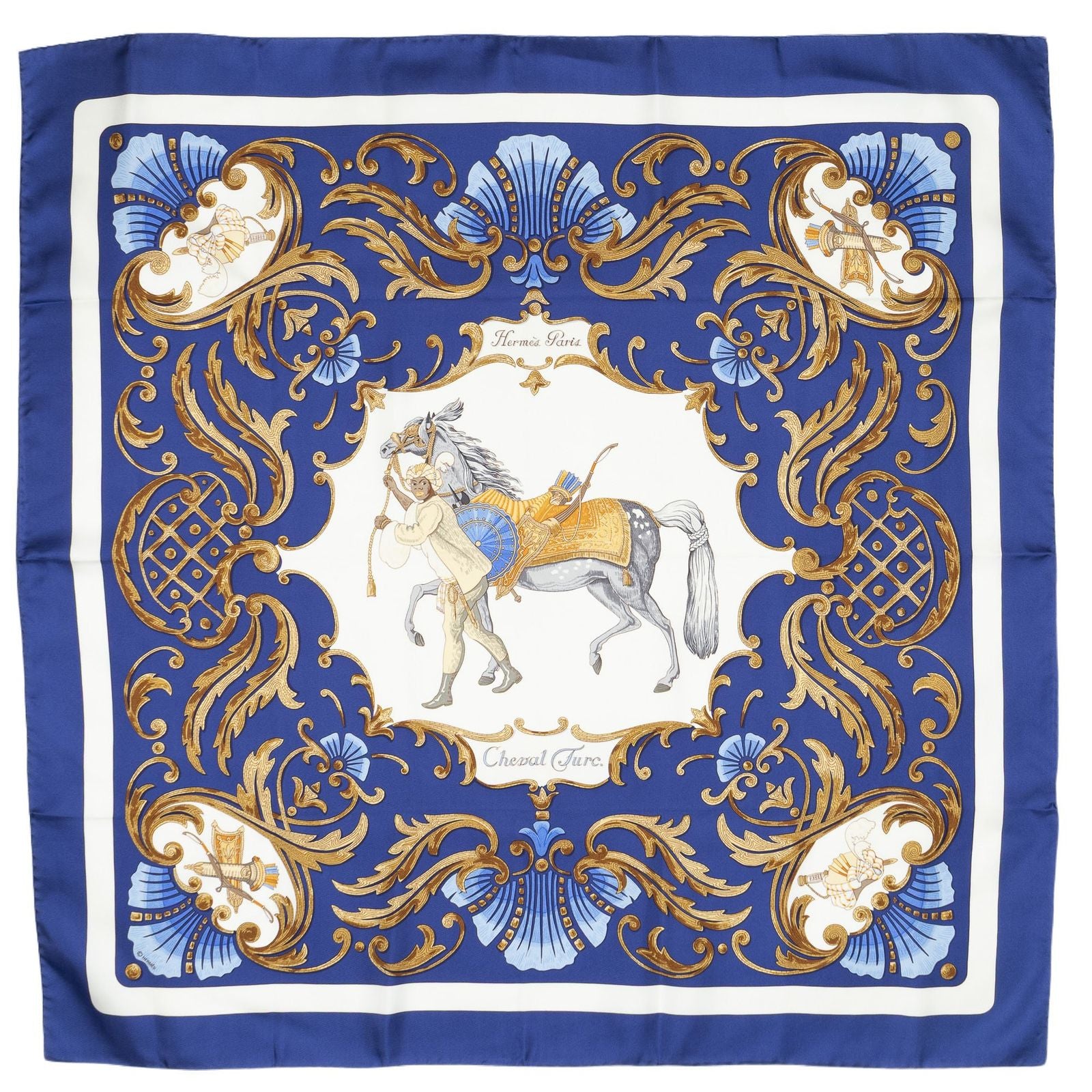 Hermes Scarf Navy Brown Twillsilk — view 2