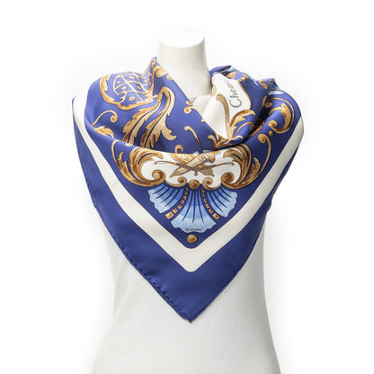 Hermes Scarf Navy Brown Twillsilk