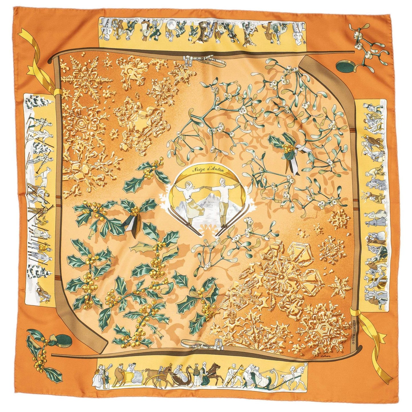 Hermes Scarf Orange Green Silk — view 2