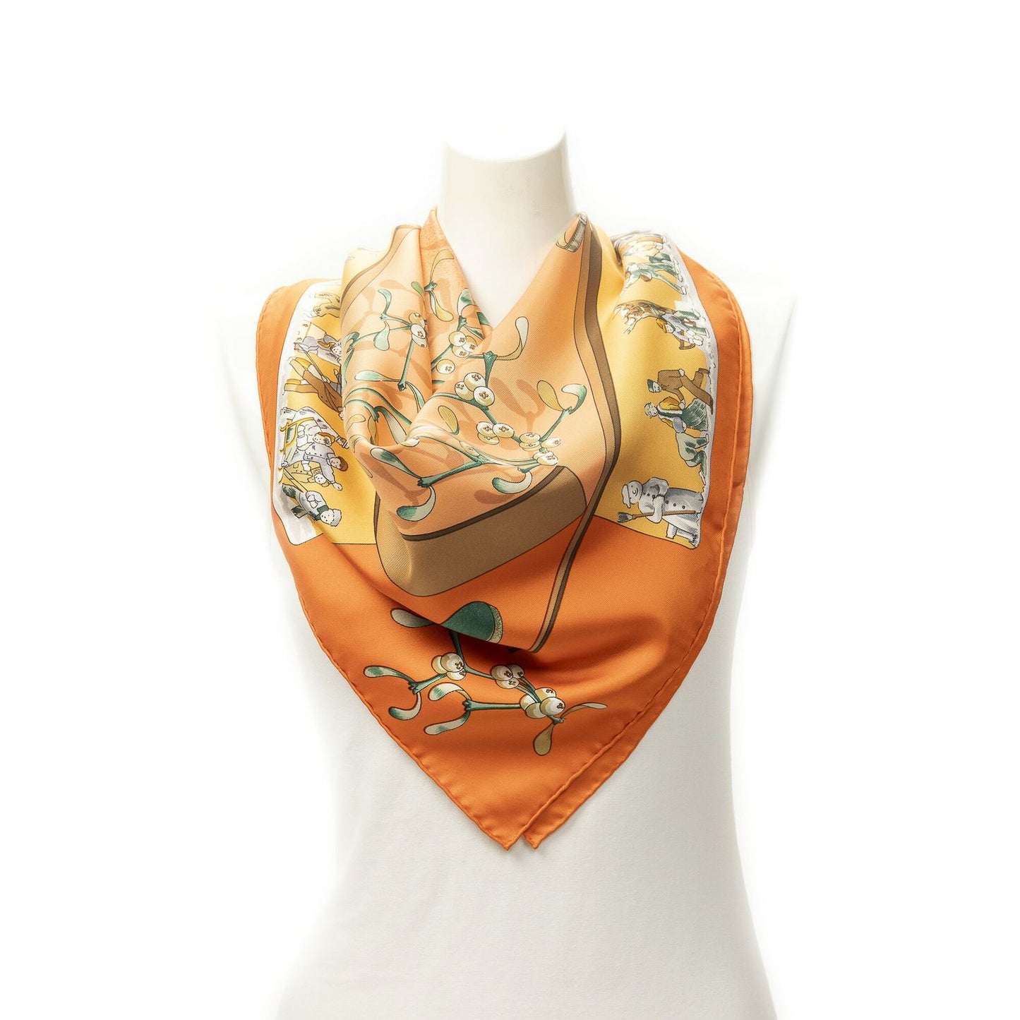 Hermes Scarf Orange Green Silk
