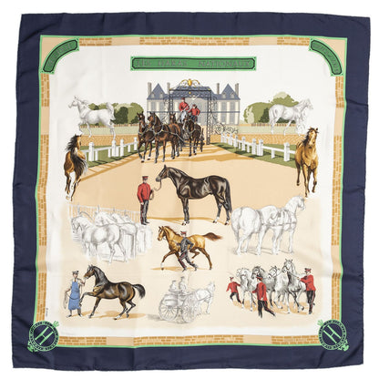 Hermes Scarf Navy Green Beige Silk — view 2