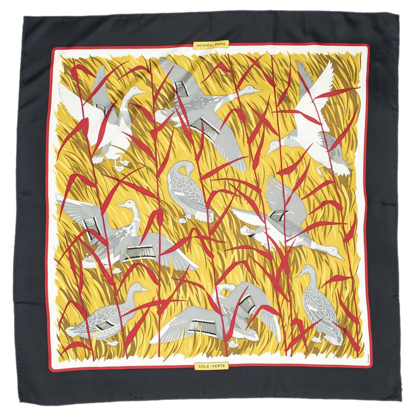 Hermes Scarf Yellow Black 100% Twillsilk — view 2