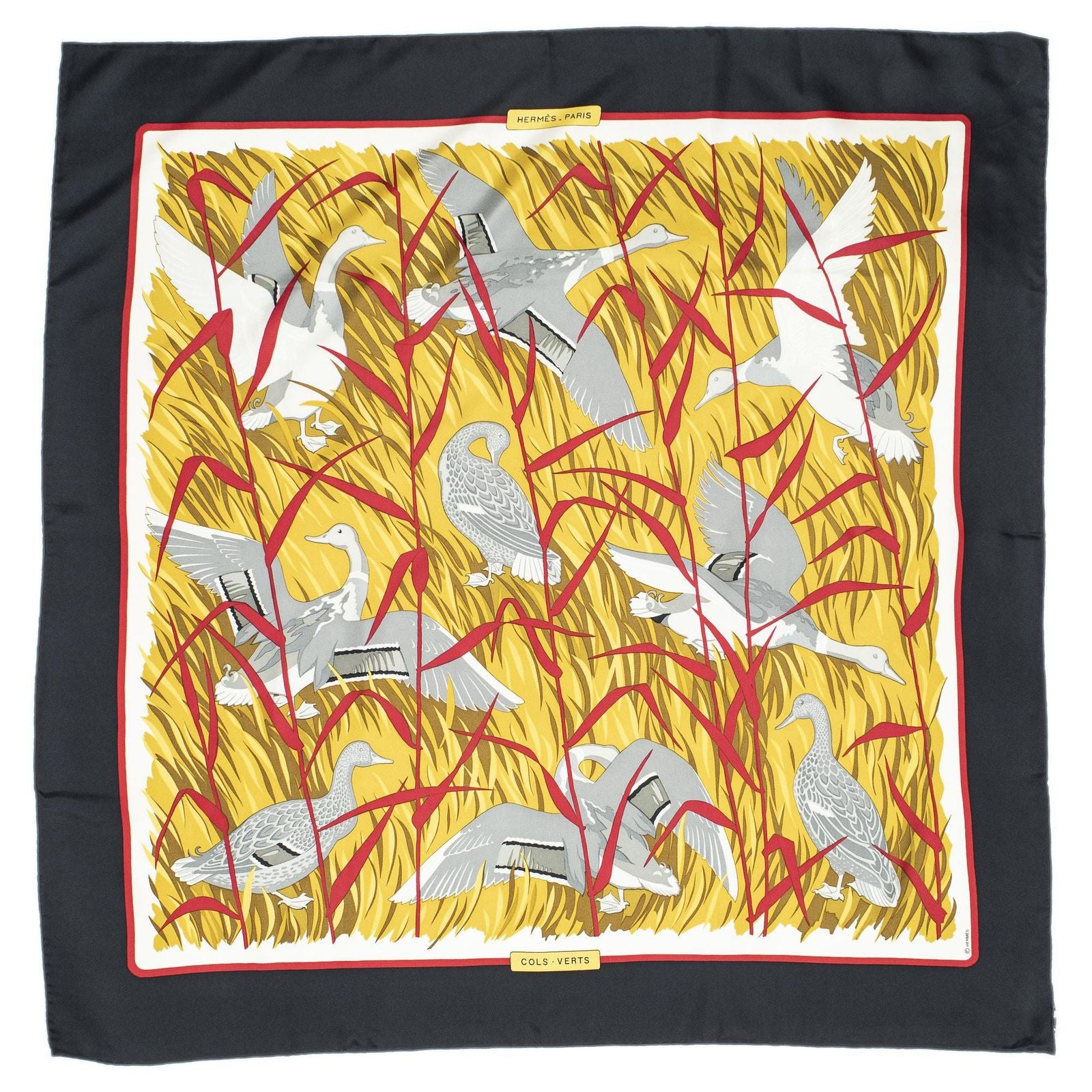 Hermes Scarf Yellow Black 100% Twillsilk — view 2