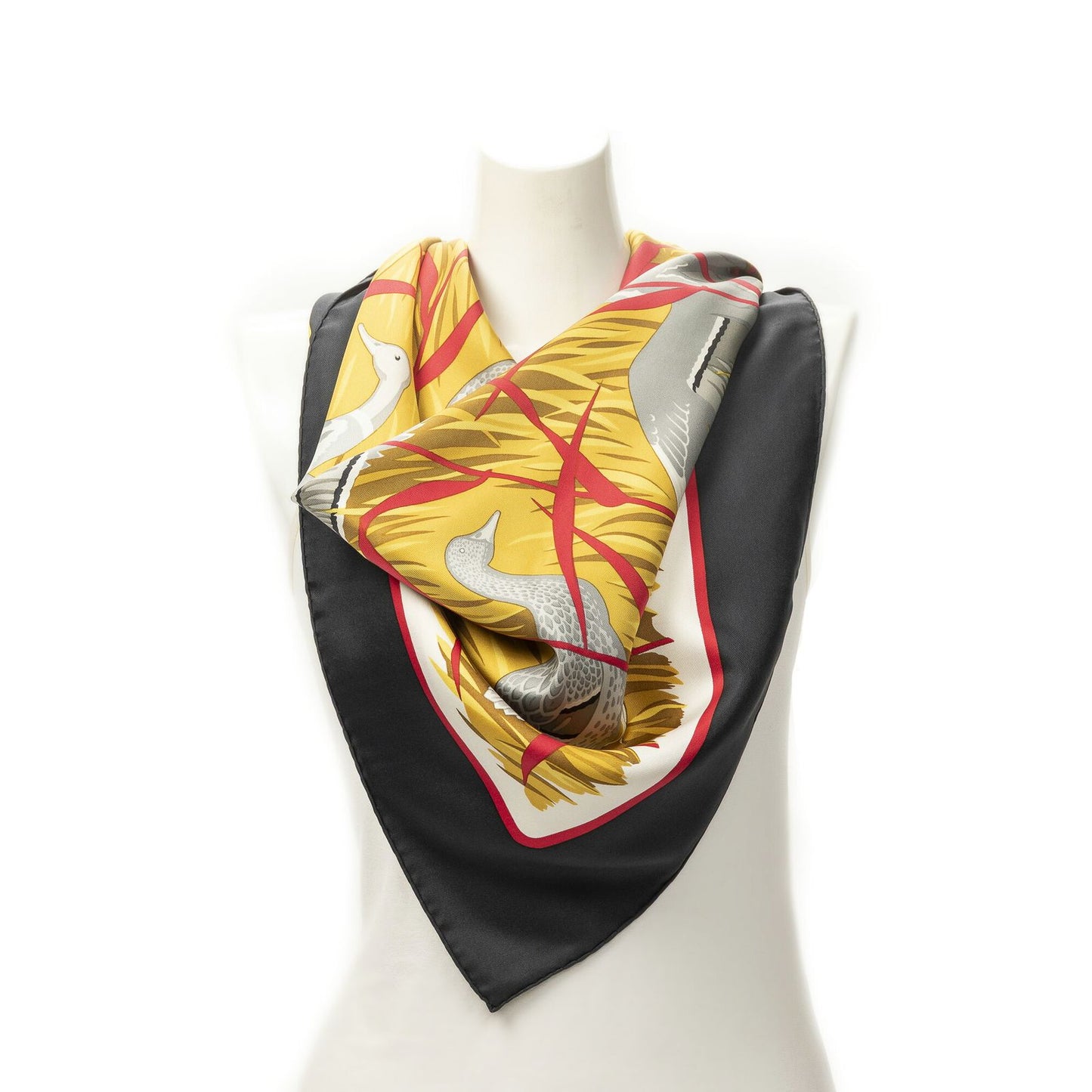 Hermes Scarf Yellow Black 100% Twillsilk