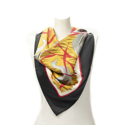 Hermes Scarf Yellow Black 100% Twillsilk