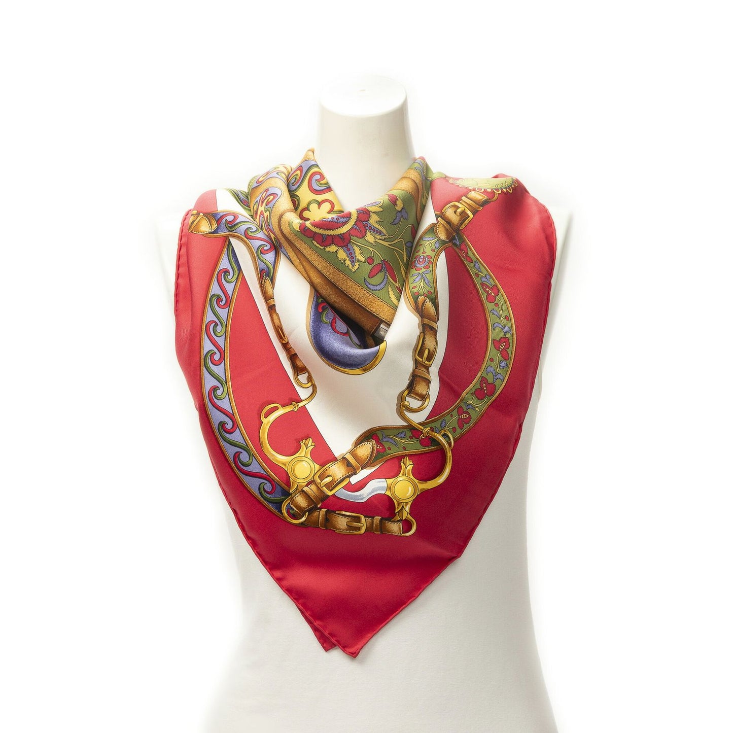 Hermes Scarf Red White 100% Twillsilk