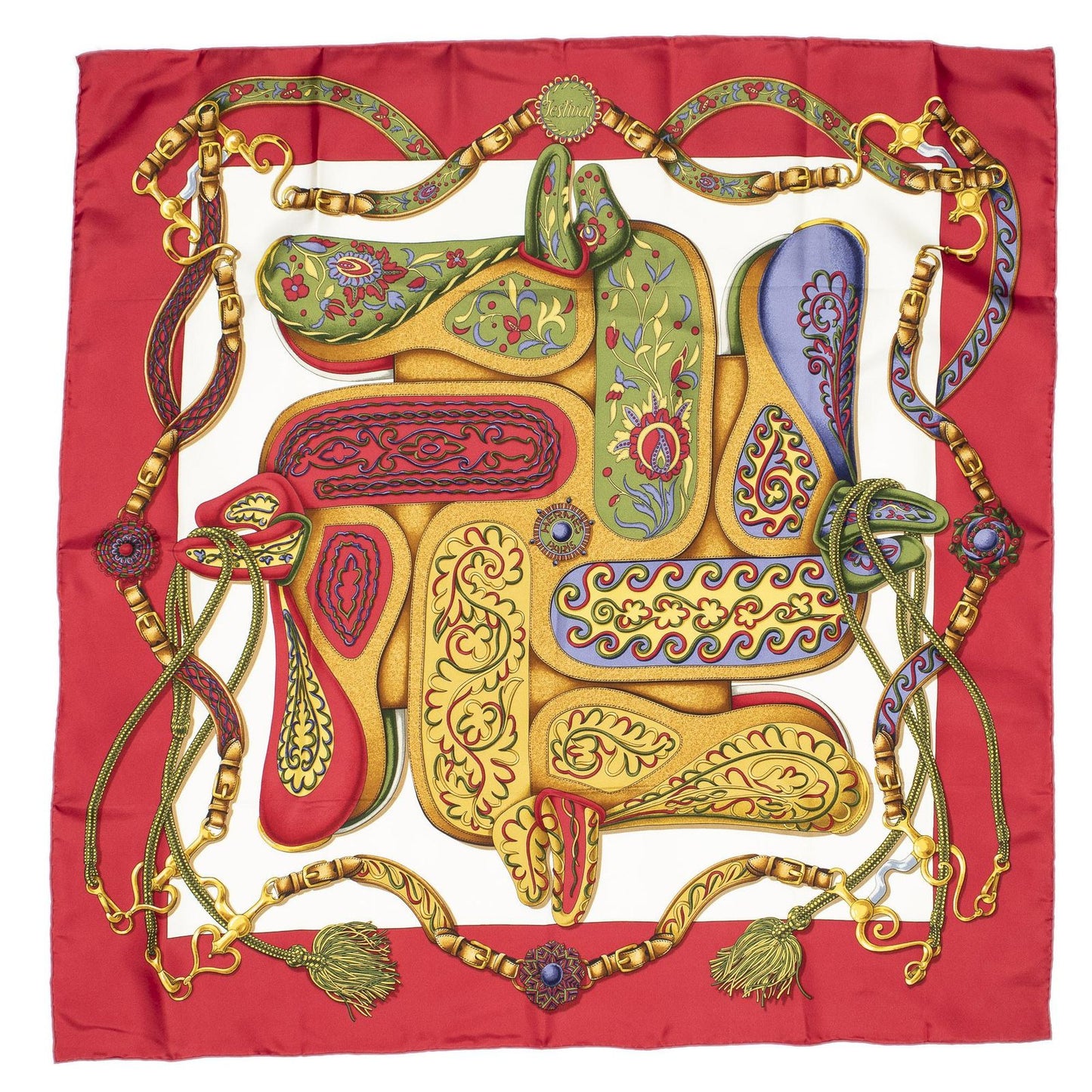 Hermes Scarf Red White 100% Twillsilk — view 2