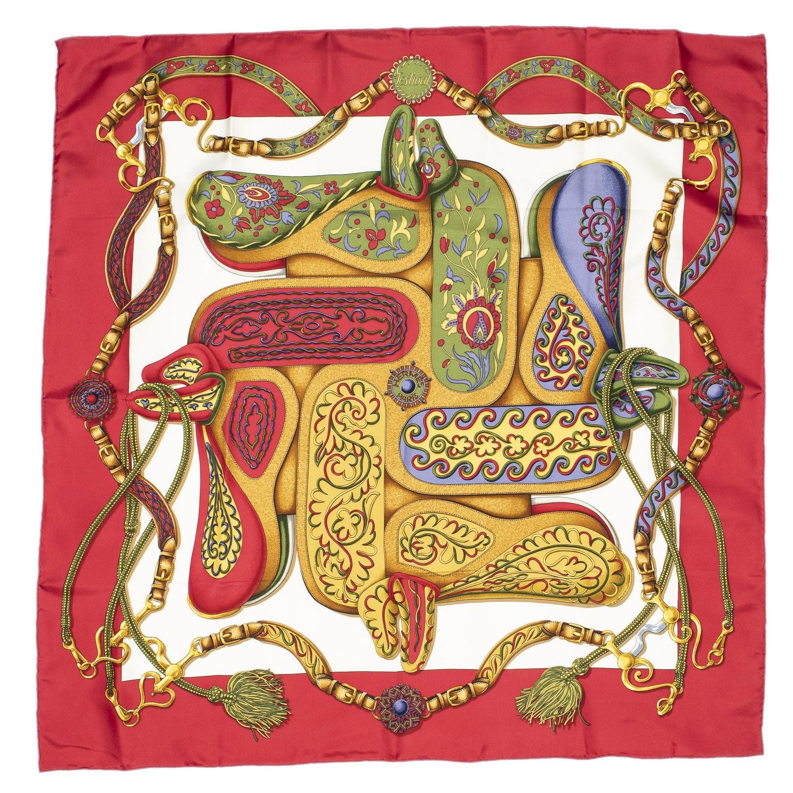 Hermes Scarf Red White 100% Twillsilk — view 2