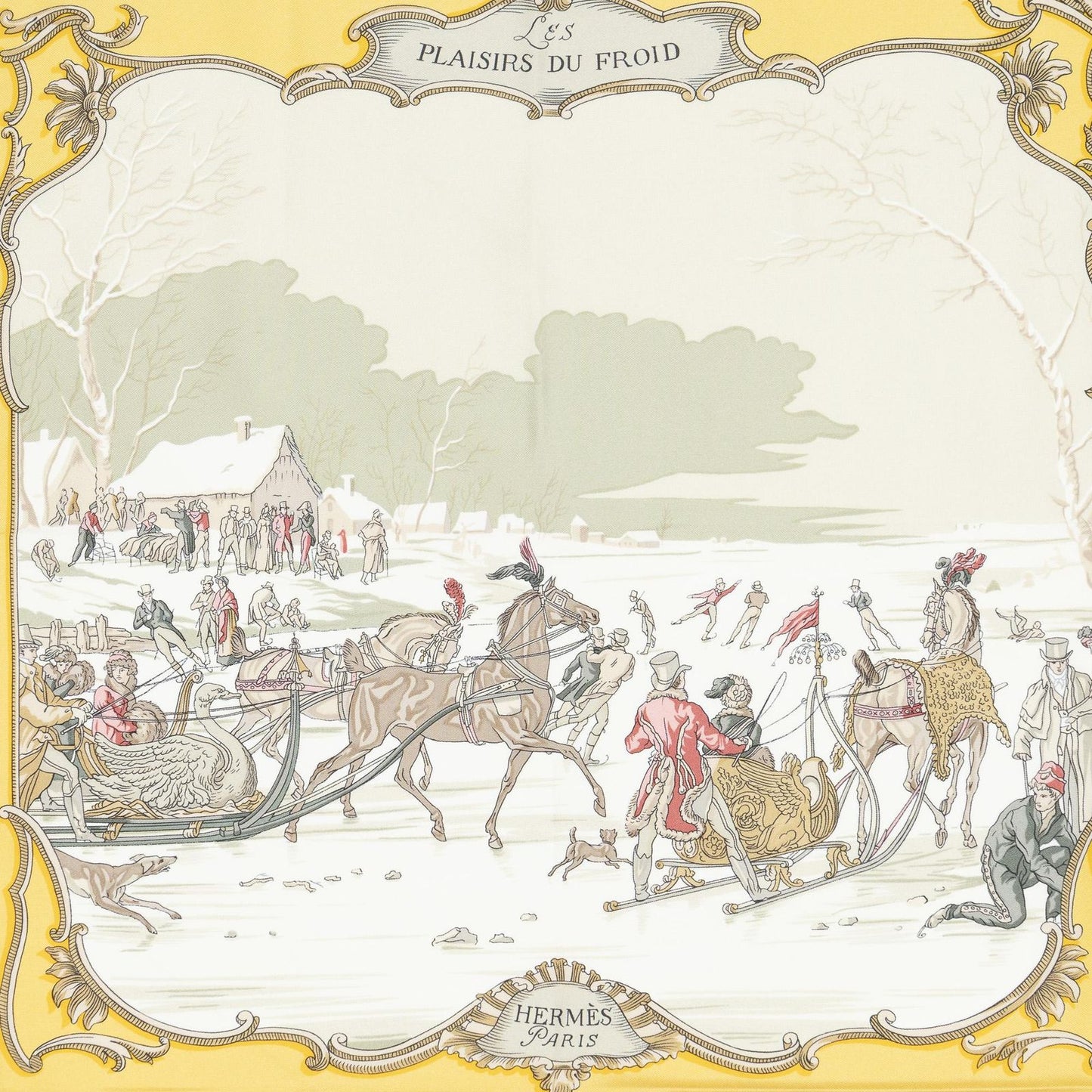 Hermes Scarf Yellow Gray Twillsilk — view 3