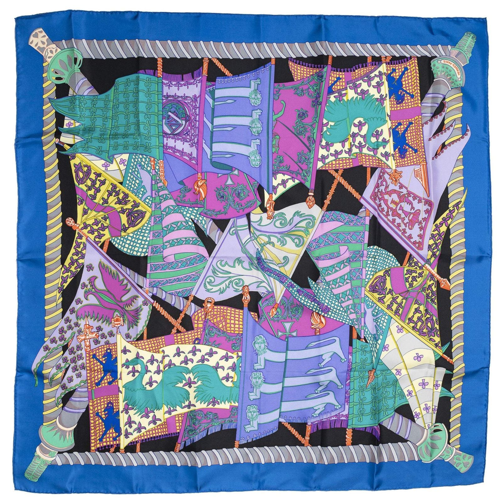 Hermes Scarf Blue Purple Green 100% Twillsilk — view 2