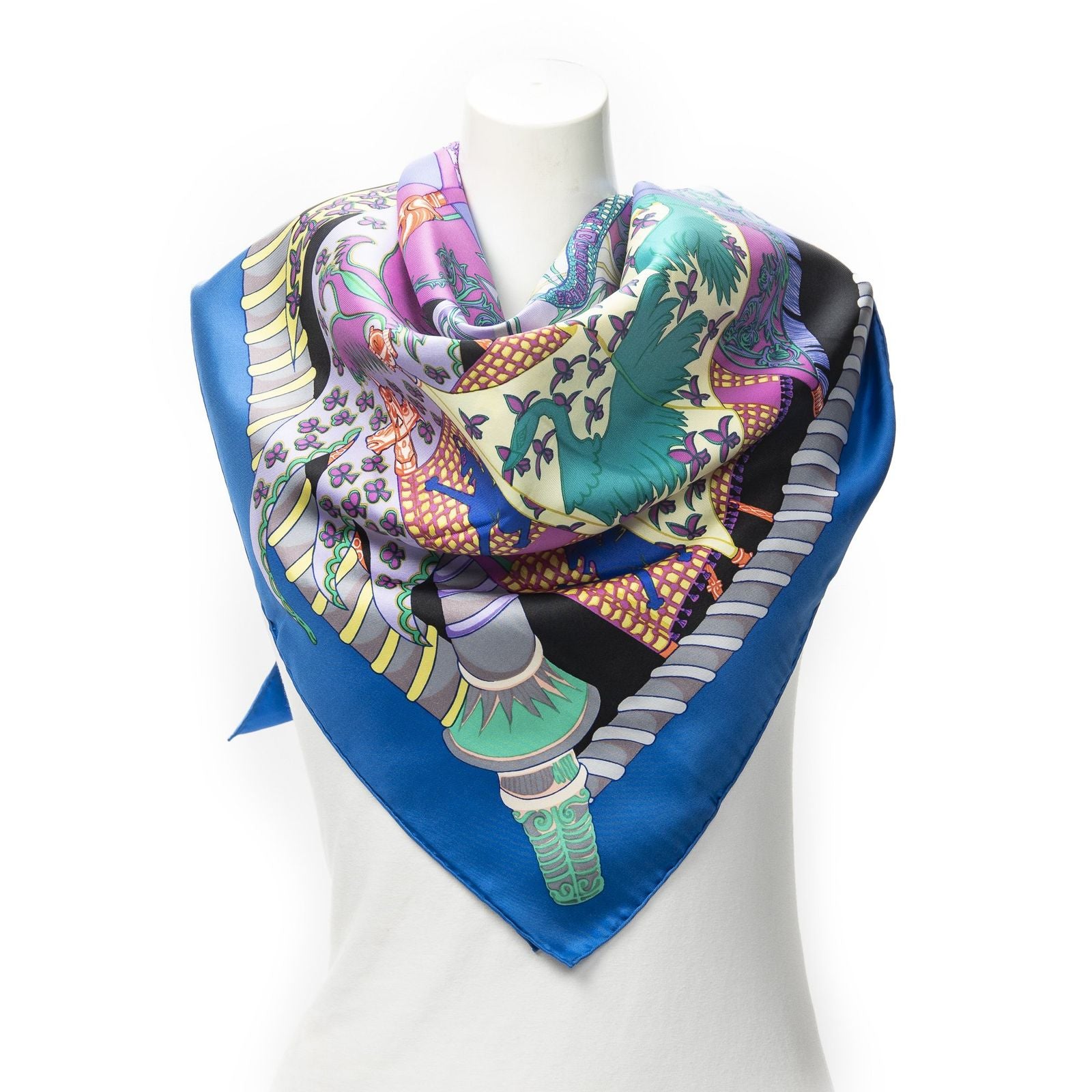 Hermes Scarf Blue Purple Green 100% Twillsilk