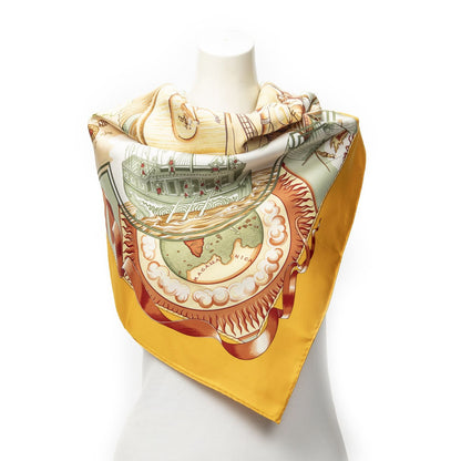 Hermes Scarf Yellow Green Orange 100% Twillsilk