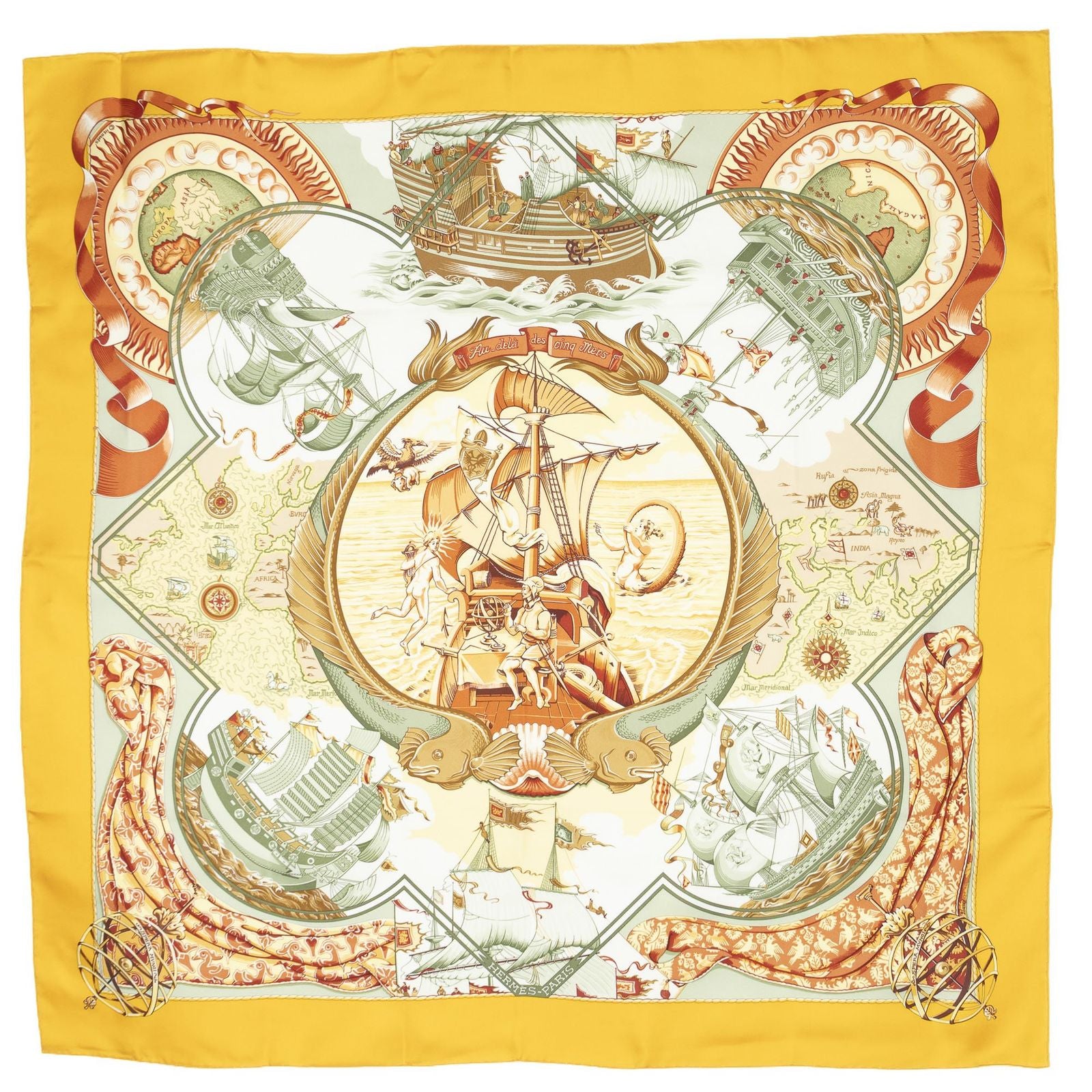 Hermes Scarf Yellow Green Orange 100% Twillsilk — view 2