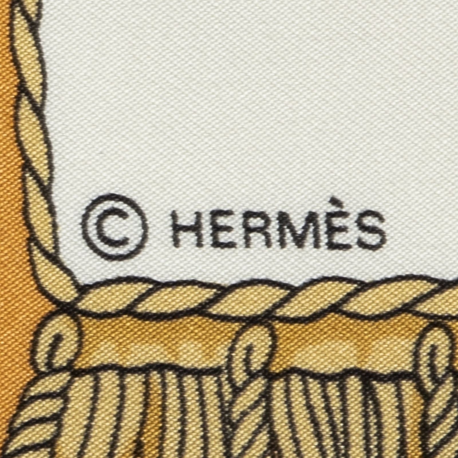 Hermes Scarf Orange White Brown 100% Twillsilk — view 4