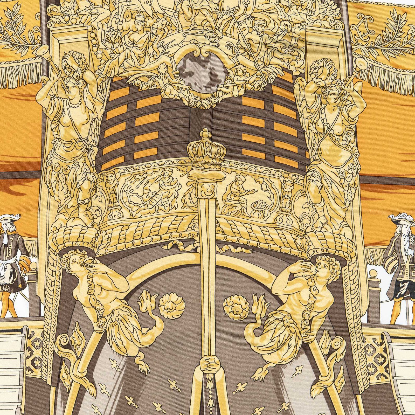 Hermes Scarf Orange White Brown 100% Twillsilk — view 3