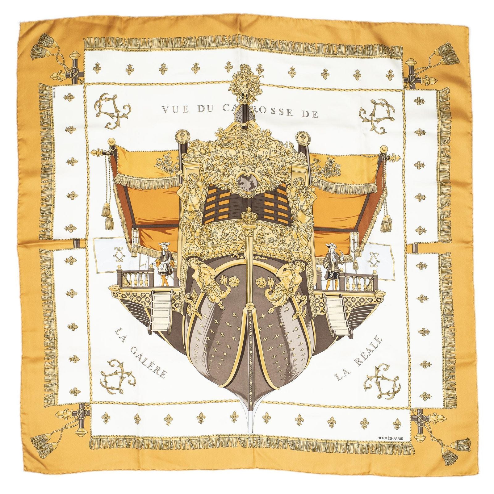 Hermes Scarf Orange White Brown 100% Twillsilk — view 2