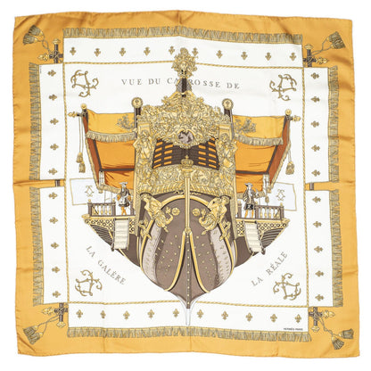 Hermes Scarf Orange White Brown 100% Twillsilk — view 2