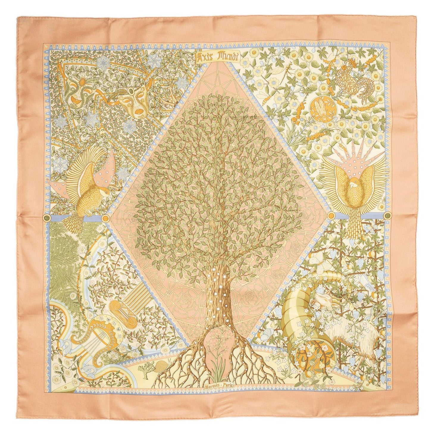 Hermes Scarf Orange Green Yellow 100% Twillsilk — view 2