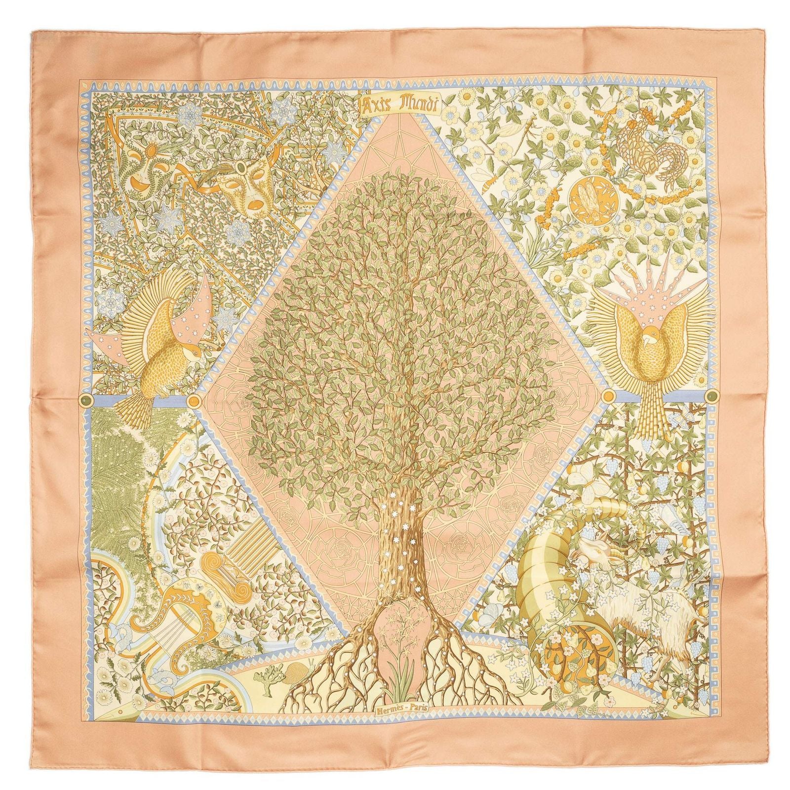 Hermes Scarf Orange Green Yellow 100% Twillsilk — view 2