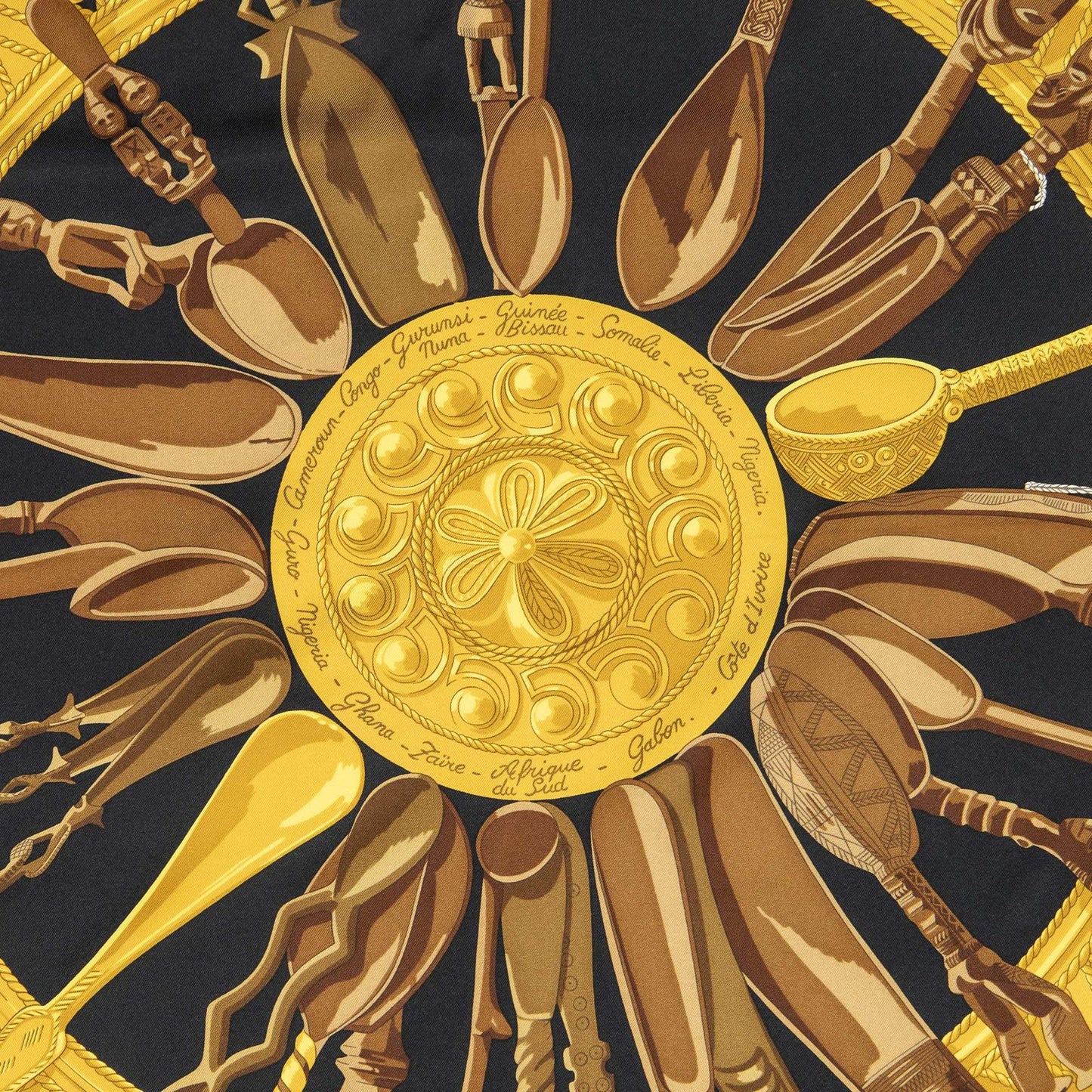 Hermes Scarf Black Gold Brown 100% Twillsilk — view 3