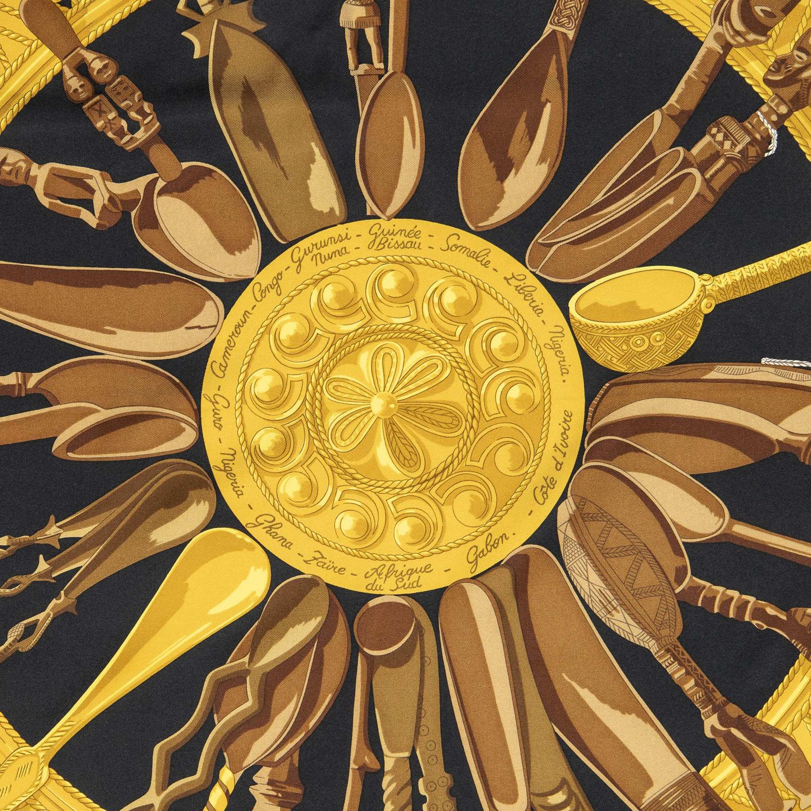 Hermes Scarf Black Gold Brown 100% Twillsilk — view 3