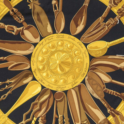 Hermes Scarf Black Gold Brown 100% Twillsilk — view 3