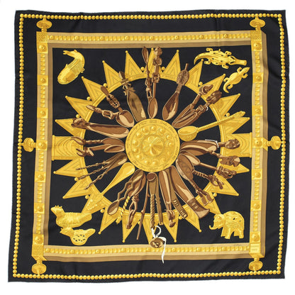 Hermes Scarf Black Gold Brown 100% Twillsilk — view 2