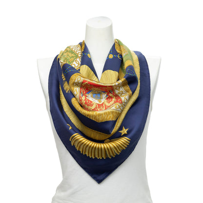Hermes Scarf Navy Gold Red Silk