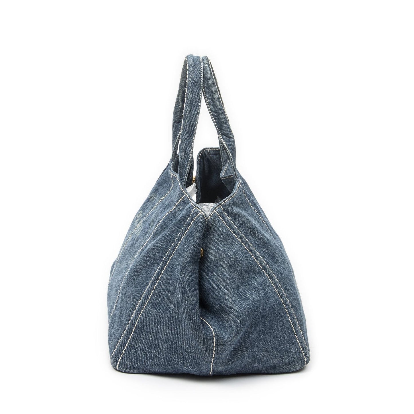Prada Largecanapa Tote Blue Denim Canapa — view 3
