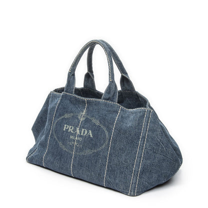 Prada Largecanapa Tote Blue Denim Canapa — view 2