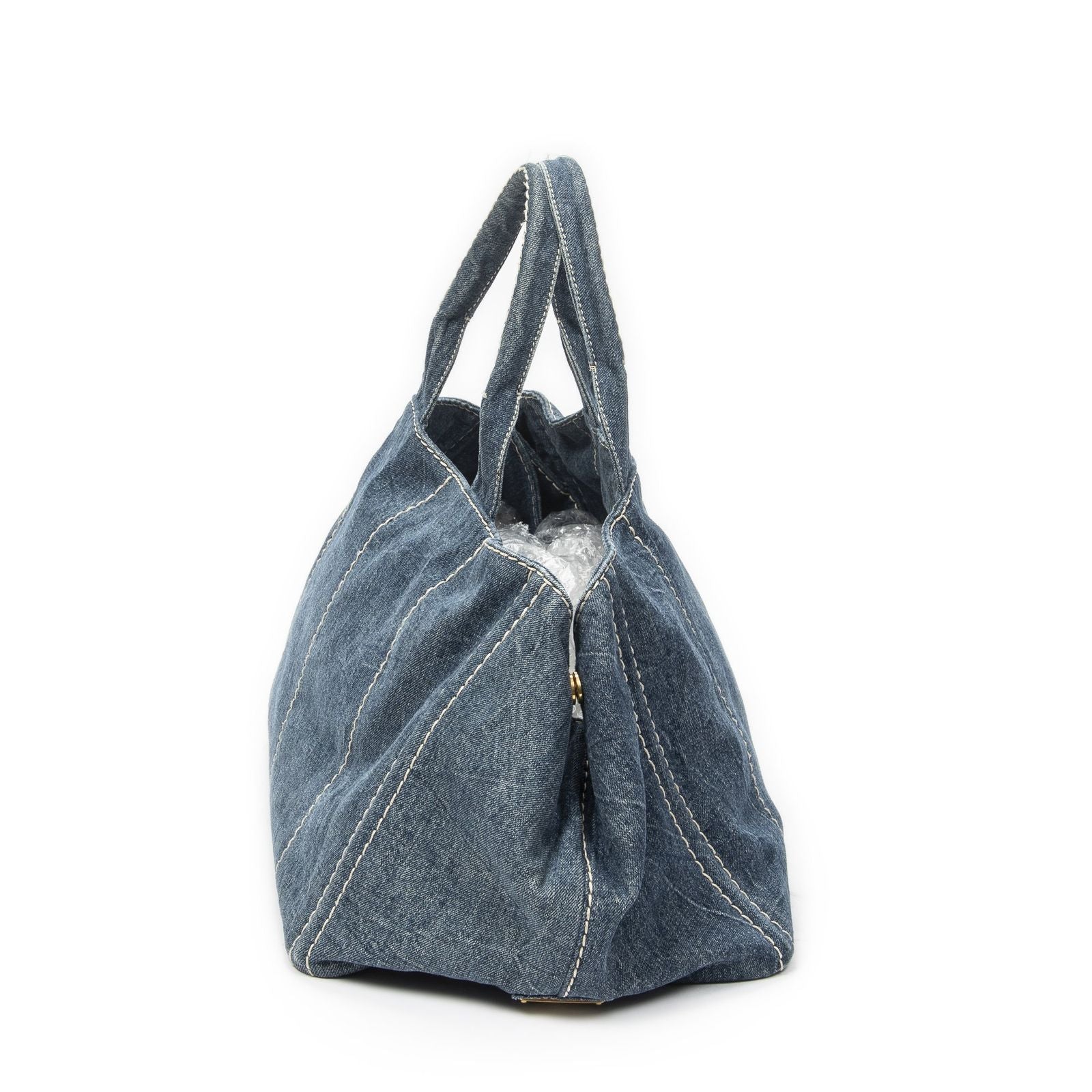 Prada Largecanapa Tote Blue Denim Canapa — view 4