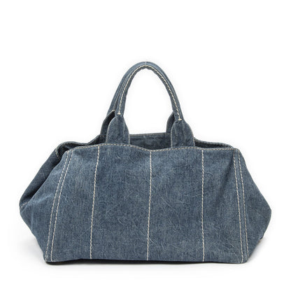 Prada Largecanapa Tote Blue Denim Canapa — view 5
