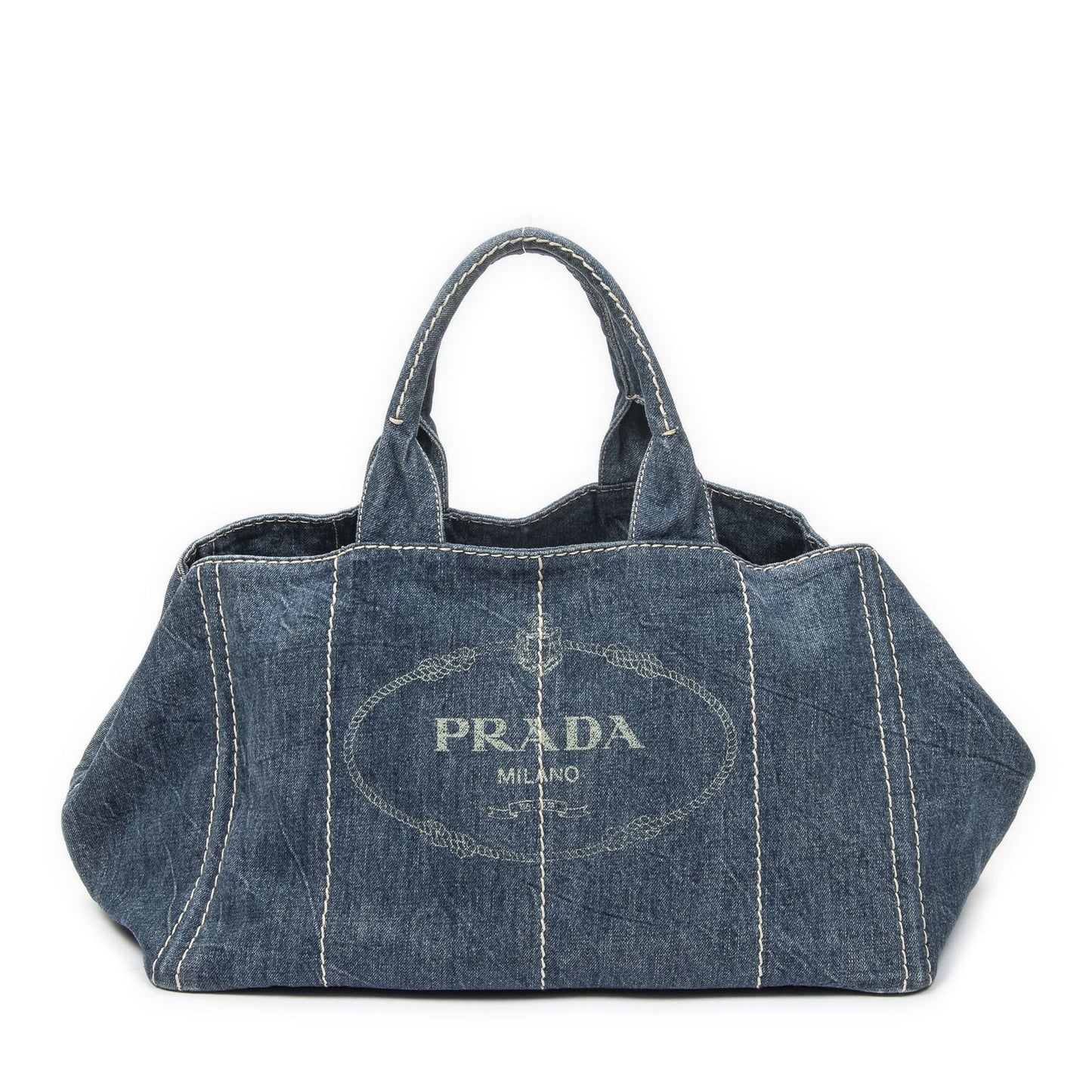 Prada Largecanapa Tote Blue Denim Canapa