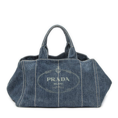 Prada Largecanapa Tote Blue Denim Canapa
